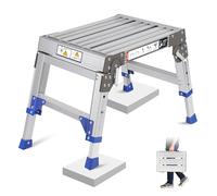 Upgraded Folding Work Platform & Step Stool, Aluminium Hop Up Ladder with Safety Lock, Heavy Duty 362 kg - Height Adjustable, Lightweight Portable Stair Platform for Workshop, Caravan & Motorhome