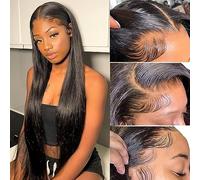 Upgraded Glueless Wigs 13x4 HD Pre Cut Lace Front Wigs Straight 200% Density Brazilian Virgin Human Hair Wigs for Black Women Pre Plucked Bleached Knots with Baby Hair Natural Color 24 inch