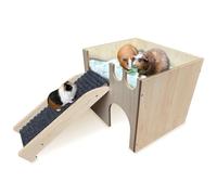 Upgraded Guinea Pig Hideout, Sturdy Wooden Guinea Pig House with Stairs, Guinea Pig Castle, Small Animal Habitats, for Hamsters Bunny Chinchillas Rat Ferret Hedgehogs Playing Hiding Sleeping