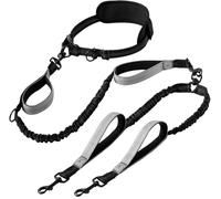 Upgraded Hands-Free Double Dog Leash for Medium & Large Breeds - Dual Lead with Padded Handles, Reflective Stitching, No-Pull Shock Absorption & Tangle-Free Swivel Design(grey)