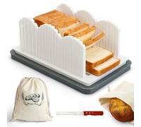 Upgraded homemade bread slicer Three different slice thicknesses Bread slicing guide with crumb tray + bread slicer + bread bag For homemade bread, bagels and cakes