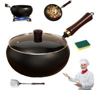 Upgraded Japanese Cast Iron Wok Pan 26CM, Non-Stick Uncoated Iron Cookware with Lid, Durable High Purity Thick Pot for Kitchen Culinary Excellence