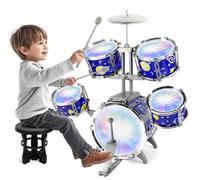 Upgraded Kids Drum Kit With Light, Junior Jazz Drum Set, Toddler Toy & Gift | Beginner Drum Kit with Stool Percussion, Musical Instrument Learning Toy Gift for Children from 3 4 5 6 Years Girls and Boys