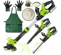 UPGRADED Kids Tool Set, 3-IN-1 Toddler Power Garden Tools with Sounds & Lights, Volume+/-, Toy Weed Wacker, Leaf Blower & Hedge Trimmer, Hat, Gloves, Apron, Toy Tools Christmas Birthday Gifts for Boys