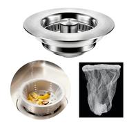 Upgraded Kitchen Sink Plug and Strainer Set, 3-In-1 Stainless Steel Pop Up Kitchen Sink Plugs and Strainers, Fits Sink Holes 75-87mm, Depth > 37 Mm, Contains 30 Sinks Strainer Bags(Silver)