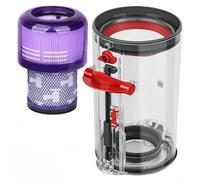 Upgraded Large Dust Bin Replacement & HEPA Filter for Dyson V11 V15 sv14 sv15 sv22 sv28 Vacuum Cleaner, Clear Canister Dirt Cup Spares Part 969509-01, 965440-01, Fixes Broken Latch & Restores Suction