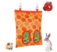 Upgraded Large Rabbit Hay Feeder Bag, Washable Hanging Guinea Pig Hay Bag Holder Feeder Chew Proof with 2 Back Hooks, 3 Holes for Rabbits Bunny Chinchilla Hamster, 9x11inch(Orange)