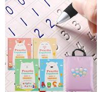 Upgraded Large Size Magic Practice Copybook for Kids, Reusable Writing Practice Book for Kids, Resusable Copybook Preschool for Kids Age 3-8 Calligraphy(4 Books with Pens)-Pink Bag