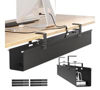 [Upgraded] Large Under Desk Cable Management Tray, Cinati Cable Management Under Desk No Drill, 28.4" Fabric Cord Hider for Wire Organizer, Cord Organizer for Office, Home - Supports Up to 30lbs Black