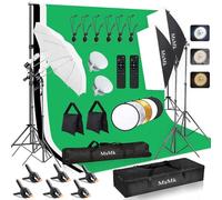 [Upgraded LED Bulb] Photography Lighting Kit 8.5x10ft Backdrop Support System and LED Softbox Set, 6400K Bulbs, Umbrella, Video Studio Continuous Lighting Kit for Photo Studio, and Video Shooting