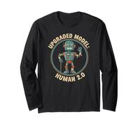Upgraded Model Human 2.0, Cute Vintage Robot Walking Stick Long Sleeve T-Shirt