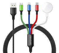 Upgraded Multi Charger for Apple Watch Magnetic Charging Cable iWatch Charger Nylon Braided USB C/L/Micro Compatible with iWatch Series 11-1/iPhone 17 16 15 14/Galaxy Android-4FT