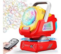 Upgraded New Bubble Machine with Remote Control, Automatic Rotation & RGB Lights, 1800mAh Rechargeable Battery, Type-C Charge, Bubble Maker for Kids, Weddings, Birthday Parties, Outdoor Activities