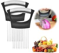 Upgraded Onion Holder for Slicing, 2024 New Stainless Steel Onion Slice Holder Lemon Slicer Vegetable Cutter, Kitchen Chopper Slicing Assistant Tool for Meat, Potato, Tomato (2 PCS)