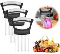 Upgraded Onion Holder for Slicing 2025 New Stainless Steel Food Slice Holder Lemon Slicer Vegetable Cutter - Kitchen Chopper Slicing Assistant Tool for Meat/Onion/Potato/Tomato - 3 Pcs