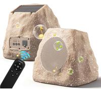 Upgraded Outdoor Rock Speaker 60W Deep Bass Multi-Sync Up to 100 Counts, Remote Control, IPX7 Waterproof, Solar Powered with LED Lights, Perfect