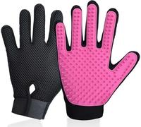 Upgraded Pet Grooming Gloves for Shedding - 1 Pair Dog Hair Remover Gloves for Bathing & Deshedding Cats, Dogs & Horses, Gentle Massage for Short & Long Hair (Pink)
