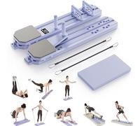 Upgraded Pilates Board - 8-in-1 Fitness Board & Pilates Equipment Set with Ab Workout Equipment, Multifunctional Push-Up Board, Resistance Bands, Balance Board & Timer for Full Body Workout