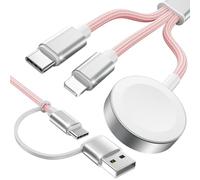 Upgraded Pink 3 in 2 USB C Cable for Apple Watch Charger USB C Multi iPhone Charger Cable Compatible with iWatch Ultra/SE/11/10/9/8/7/6/5/4/3/2/1 & iPhone 17/16/15/14/13/12/11/Galaxy S23-4FT