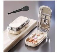 Upgraded Portable Pill Cutter, Pill Cutter Splitter for Small and Tiny Pills, Adjustable Pill Splitter, with Stainless Steel and Centering Guide Tablet, Cutters Halves/Third/Quarters for Home (White)