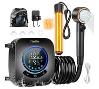 Upgraded Portable Shower with Heater, 1500W Immersion Heated, 8000mAh Rechargeable Camping Shower Pump with LED Display, IPX8 Waterproof Lightweight Outdoor Shower Pump Kit for Hiking