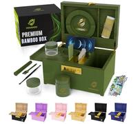 Upgraded Premium Large Bamboo Box - Locking Storage Decorative Box with Combination Lock - Wood Kit with lid - Wooden Locking Storage with Removable Tray and Jars