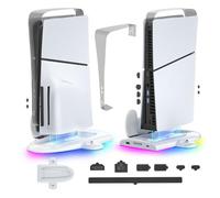 Upgraded PS5 Slim Cooling and Charging Station - Multi-Functional Stand with High-Speed Cooling Fan, Dual Controller Charger, RGB Light Base, for PS5 Slim Digital & Disc (NOT for Original PS5/PS5 Pro)