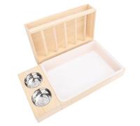Upgraded Rabbit Litter Box with Hay Feeder, Mess Proof Wooden Bunny Hay Feeder with Litter Box, Guinea Pig Litter Box with 2 Stainless Steel Food Bowls for Chinchillas Hamster