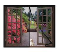 Upgraded Reinforced Magnetic Screen Window 140x125cm net Double Door Screen Curtain for Sliding Door,Heavy Duty Durable Fiberglass Mesh Retractable French Door Screen Magnetic Closure Black