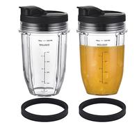 [Upgraded] Replacement 18oz Cups for Nutri Ninja Blenders, Blender Replacement Parts with Upgraded Lid For Auto-IQ BL480, BL482, BL490, BL640, BL642, & BL680 Auto IQ Series Blenders., 2 Pack