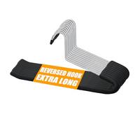 [Upgraded Reversed Hook] HUJI Extra Long Heavy Duty Open Ended Ergonomic Easy Slide Non-Slip Wrinkle Free Foam Coated Metal Pants Hangers Trouser Organizers (10 Pieces Set)