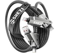 [Upgraded] SHEZI 4 in 1 USB C to Compatible With Lightning Cable, 3M Long Nylon Braided Fast Charging iPhone Samsung Charger Lead,Multi Charging Cable Compatible With Lightning/Type C/USB A Port, Grey