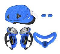 Upgraded Silicone Accessories for Meta Quest 3S - Protective Soft Shell, Controller Grips, Face Cover & Rocker Covers (Blue)