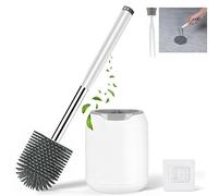 Upgraded Silicone Toilet Brush and Holder Set With Tweezer - Floor Standing and Wall Mounted, TPR Bristles for Deep Cleaning Bathroom (White)