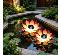 Upgraded Solar Floating LED Lotus Lights, Waterproof Color Changing Water Lily Pool Lamps, Auto On/Off Floating Pond Lights for Garden Patio Fountain Outdoor Water Decor (Red / 2PC / 2 Lotus Leaf)