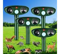 Upgraded Solar Ultrasonic Animal Repellent Outdoor Deer Repellent Devices Cat Deterrent with Motion Sensor IP65 Waterproof Repeller Keep Possum Skunk Rodent Squirrel Raccoon Out of Yard Farm,4 Pack