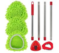 Upgraded Spin Mop Head Replacement for Vileda EasyWring, 3 Chenille&Microfiber Mop Head Refills, 1 Base, 1 Brush, 4-Section 58" Handle for Vileda O-Cedar