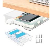 Upgraded Super Capacity 11.85 "x 8.9" Under Desk Strorage Drawer Self-Adhesive Slide Out with Smooth Gliding Motion - Attachable & Space-Saving Hidden Under Desk Organizer Shelf with Screw Kits, Clear