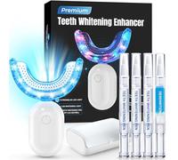 Upgraded Teeth Whitening Kit for Sensitive Teeth: Premium 3X Gel with 16X LED Accelerator Light Teeth Whitening System- Waterproof Mouth Trays & Travel Case - Enamel-Safe, Vegan Formula