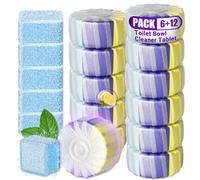Upgraded Toilet Blocks for Cisterns, 12PCS Triple Effect Toilet Cleaner with 6PCS Toilet Tank Cleaners Tablets with Bleach, Toilet Bowl Cleaner Tablets Drop in Tank for Deodorizing & Descaling