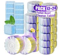 Upgraded Toilet Blocks for Cisterns, 24PCS Triple Effect Toilet Cleaner with 12PCS Toilet Tank Cleaners Tablets with Bleach, Toilet Bowl Cleaner Tablets Drop in Tank for Deodorizing & Descaling