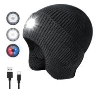 Upgraded Unisex LED Headlamp Beanie with Light Built In, Rechargeable Winter Lighted Beanie Cap for Walking, Camping
