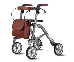 Upgraded Uplivin Trive Rollator with Wider Seat - 1 Step Double Folding || 4 Wheel Rollator || Lightweight 6.5kg || Aluminum Mobility Walker || Oxidised Surface Finish for Metallic Look || Grey