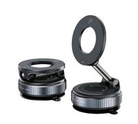 [Upgraded] Vacuum Magnetic Phone Car Mount - Universal Dashboard & Home Cell Phone Holder with Air Pressure Suction Base + Metal Rings & Sticky Base for Non-Magnetic Phones (iPhone & Android) (Black)