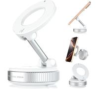 Upgraded Vacuum Suction Phone Holder 360 Rotate - Zinc Alloy Vacuum Magnetic Adsorption Phone Holder for Gym Car Wall Glass (White)