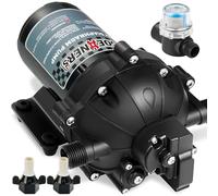 [Upgraded Version] Fresh Water Pump, 12V DC Water Pump, 6.5GPM 70PSI Five Chamber Self-Priming Diaphragm Pump with Heavy Duty Pressure Switch and Strainer for RV, Marine, Yacht, Caravan