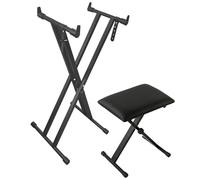 【Upgraded Version】Longeye Keyboard Stand Piano and Stool - Double Adjustable Stand, Piano Bench, Foldable, Compatible with 61/76/88 Keys, Black