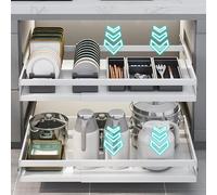 Upgraded version Pull Out Cabinet Organizer, Kitchen Sliding Shelf Under Sink Shelf, No Need Drill, kitchen cabinets, Expandable Drawer Shelves, Telescopic range 47~82cm (white, 42cmX32-52cmX7cm)