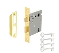 Upgraded Vintage Old Style Mortise Lock Assembly Kit with Antique Skeleton Keys and Reversible Latch Bolt, Polished Brass Interior Door Lock Set