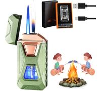 Upgraded Voice-Activated Dual Flame Lighter (Butane Not Included) | USB Rechargeable Windproof Refillable with Visible Window (Green)